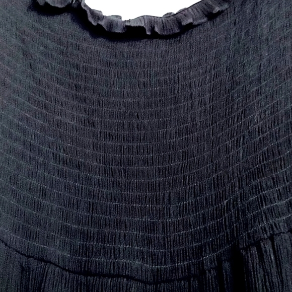 BLACK RAUCHED GAUZE COTTAGECORE DRESS WOMEN'S SIZE M - Picture 4 of 9